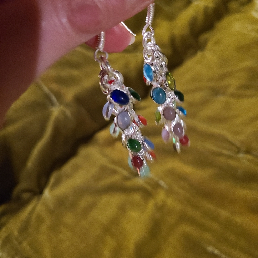 Silver Gemstone Drop Dangle Earrings - image 6